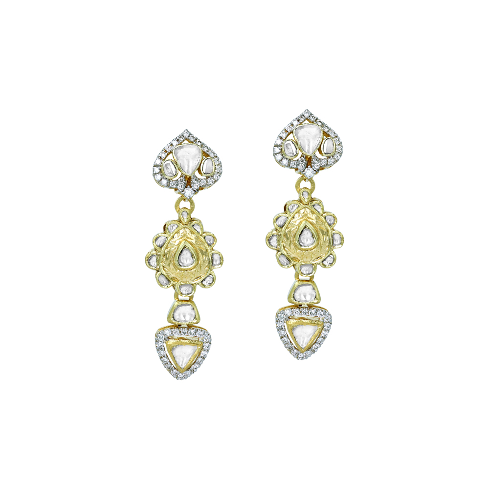 Fusion Polki Earrings with Floral and Geometric Design